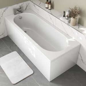 Affine - 1600 x 700mm Bathroom Single Ended Curved Bath Acrylic White with Side Panel - White