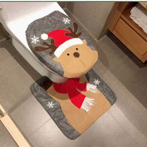 Langray - Christmas Snowman Santa Deer Toilet Seat Cover and Rug Set Red Christmas Decorations Bathroom (Deer)