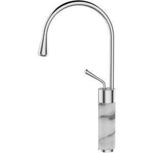 Invena - Chrome/White Marble Kitchen Sink Tap Basin Mixer Standing