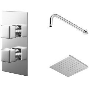 Wholesale Domestic - Cubix Polished Chrome Twin Thermostatic Valve Mixer Shower with Square Shower Head and Wall Arm - 1 Outlet - Chrome