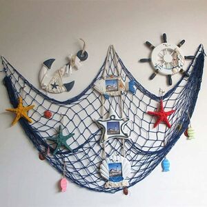 Decorative fishing net, beach and seaside style, wall decoration with seashells, Mediterranean style door decoration, nautical style stickers-DENUOTOP