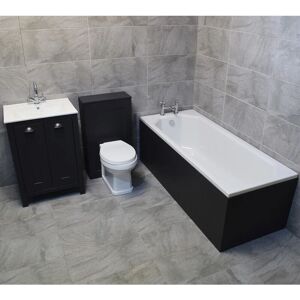 HYDROS Derby Bathroom Furniture Suite Sink Storage Unit + Toilet + Bath - Dark Grey, With Taps & Wastes-No End Panel - Dark Grey