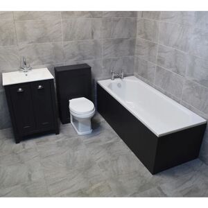 HYDROS Derby Bathroom Furniture Suite Sink Storage Unit + Toilet + Bath - Dark Grey, Without Taps & Wastes-With 700mm End Panel - Dark Grey