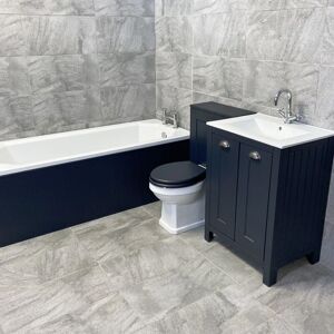 Hydros - Derby Indigo Blue Bathroom Furniture Suite Sink Storage Unit + Toilet + Bath, Without Taps & Wastes-With 700mm End Panel - Indigo Blue