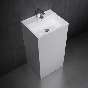 Durovin Bathrooms - Cast Stone Pedestal Basin - Rectangular Freestanding Sink With Overflow Slot & Single Tap Hole - Basin Only 500 x 420 x 900mm