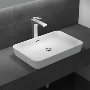 Durovin Bathrooms - Stone Resin Bathroom Basin - Countertop Rectangular Bathroom Sink 600mm x 400mm - White Matte Finish