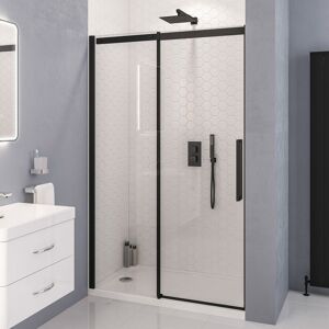 49.6016 Corniche 8mm Glass Semi-Frameless Sliding Door 2000mm h x 1400mm w, Matt Black - Eastbrook