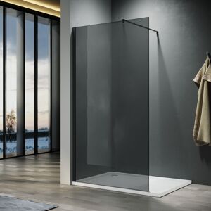 Elegant - 800mm Walkin Shower Enclosure Bathroom 8mm Grey Safety Easy Clean Glass for Bath Wetroom Walk in Shower Cubicle Screen Panels + Black
