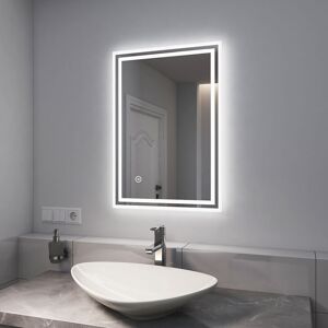 Wall Mounted Shaver Socket led Bathroom Mirrors with Extra Fuse, Dimmable & Demister, 500x700mm Horizontal / Vertical - Emke