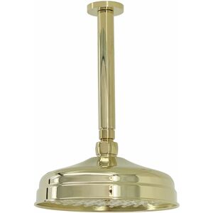 ENKI RA050, 200mm Traditional Ceiling Mounted Fixed Large Shower Head English Gold, Solid Brass, 180mm Shower Arm, Round Rose, Mixer Rainfall Shower,