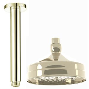 ENKI RA064, 150mm Traditional Ceiling Mounted Fixed Small Shower Head English Gold, Solid Brass, 180mm Shower Arm, Round Rose, Mixer Rainfall Shower,