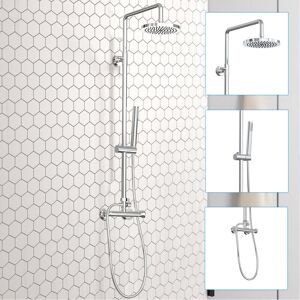 NRG - Exposed Bathroom Round Thermostatic Mixer Shower Set Twin Head Chrome