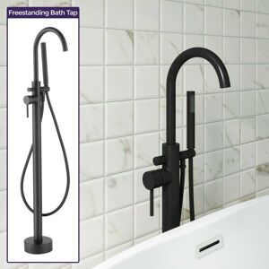 NES HOME Floor Mounted Bath Shower Mixer Tap & Shower Kit Matte Black