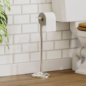 HOME DISCOUNT Floor Standing Toilet Roll Holder Tissue Storage Dispenser, Silver