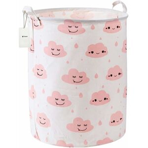 TINOR Foldable Laundry Hamper Cotton Linen Round Storage Bin Laundry Storage Bag Toys Organizer - Pink