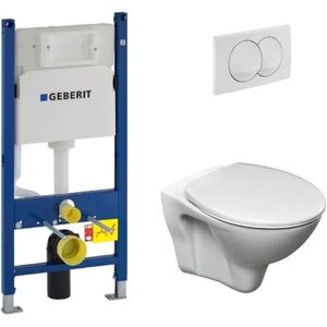 Geberit Toilet set Duofix Frame + Cersanit S-line Pro bowl + Seat + White flush plate (S-LineProGeb3):