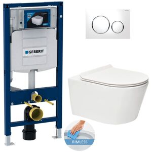 Toilet Set Duofix + sat Brevis rimless toilet + ultra-slim Softclose seat + White/chrome plate - Geberit