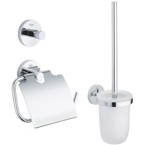 Essentials 3-in-1 accessory set: Wall mounted toilet hook + Toilet brush and holder + Toilet roll holder, chrome (40407001) - Grohe