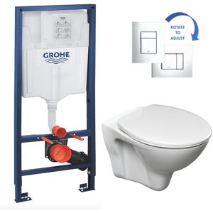 Rapid sl Toilet set + Cersanit S-line wall hung bowl + Seat + Chrome flush Plate ( S-LinePro-1) - Grohe