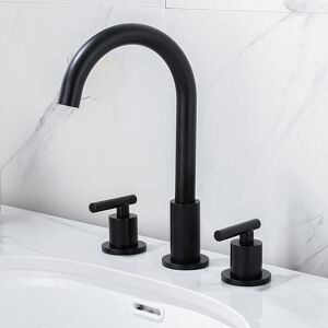 Groofoo - 3 Hole Bathroom Faucet, Two Handle Bathroom Faucet, 7 Inch Widespread Bathroom Faucet with 360° Swivel Gooseneck Matte Black