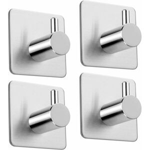 4pcs Adhesive Hook, Max 8kg Stainless Steel Bathroom Wall Hook, Towel Bar with Adhesive Tape, Home and Office, Self Adhesive - Groofoo