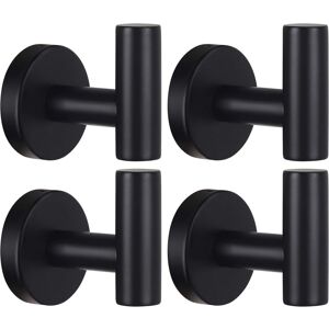 GROOFOO Towel Hooks 4 Packs Bathroom Coat Hook Robe Hook Stainless Steel Heavy Duty Door Hanger Towel Robe Matte Black