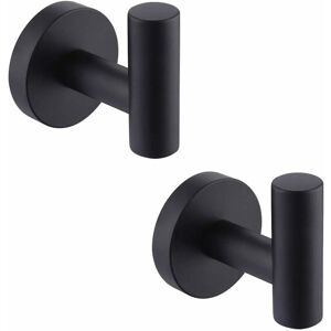 GROOFOO Wall Hook Bathroom Towel Rack Coat Hooks Matte Black SUS304 Stainless Steel Coat Rack Towel Rack Storage 2 Pieces