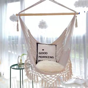 Hammock Chair Extra Large Hanging Chair Soft Woven Cotton Chair, Hammock Basket Outdoor Red Net Indoor Woven Cotton Rope Tassel Swing-DENUOTOP