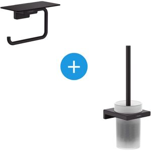 Hansgrohe - AddStoris set Wall mounted toilet brush + Wall mounted toilet paper holder with shelf, matt black (41752670-Addstoris)