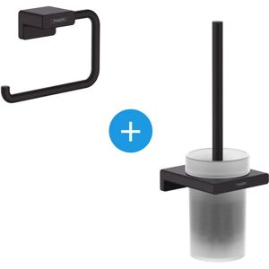 AddStoris set Wall-mounted toilet paper holder + Wall-mounted toilet brush holder in matt glass, matt black (41771670-Addstoris) - Hansgrohe