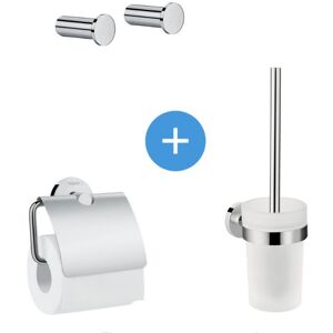 Hansgrohe - Logis Universal Pack Toilet brush + Set of 2 Bathroom hooks + Toilet paper holder, Chrome (41722000-QuadrioLogis)