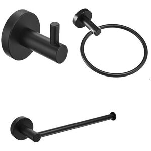 DENUOTOP High Quality Rustproof 304 Stainless Steel Matte Black Bathroom Accessories Set Robe Hooks Towel Ring Bar Toilet Paper Holder Tissue Rack