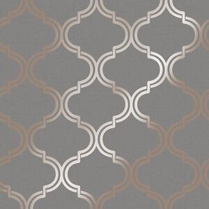 Holden Decor - Geometric Grey Rose Gold Metallic Shimmer Wallpaper Modern Feature