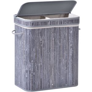 100L Wood Laundry Basket w/ Split Compartment Lid Removable Lining Grey - Grey - Homcom