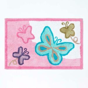 Cotton Tufted Washable Butterfly Children Rug - Pink - Homescapes