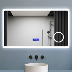 BIUBIUBATH Wall Mounted Illuminated led Bathroom Mirror with Lights 1200 x 700mm Bluetooth + 3xMagnifying + 2 Lights Colour + Demister