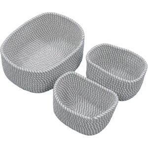 Edison Rectangular Cotton Rope Storage Basket, Set of 3, Grey - JVL