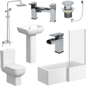 Affine - l Shaped Bathroom Suite rh Bath Screen Shower Toilet Basin Tap - White