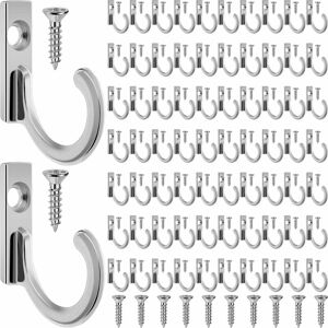 100 Pieces Single Wall Hook Robe Hooks Coat Hooks and 110 Pieces Screws for Key Hanging Jewelry Hooks (Silver) - Langray