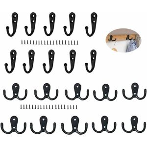 20 Pack Vintage Clothes Hooks - 10 Double Hooks and 10 Individual Screw-on Hooks - Metal Wall Hooks for Hats and Hats - Langray