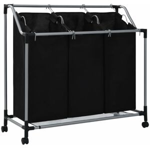 Laundry Sorter with 3 Bags Black Steel Vidaxl Black