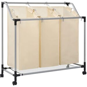 Laundry Sorter with 3 Bags Cream Steel Vidaxl Cream