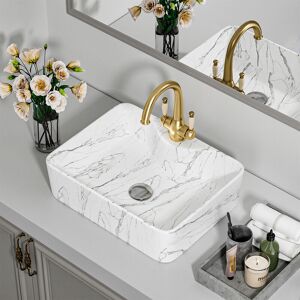 LIVINGANDHOME Rectangular Marble Vessle Sink Ceramic