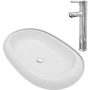 BERKFIELD HOME Mayfair Bathroom Basin with Mixer Tap Ceramic Oval White