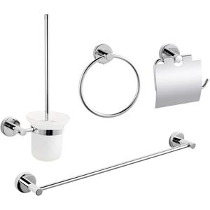 Meykoers - 4 pcs Bathroom Accessories Set Chrome Towel Ring, Stainless Steel Storage Paper Holder, Toilet brush and 60cm towel bar