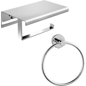 3-in-1 accessory set Chrome Toilet roll holder and Towel Ring, Stainless Steel towel rack hook + Towel Ring - Meykoers