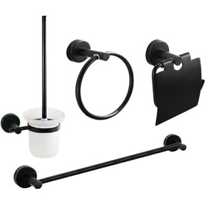 4 pcs Bathroom Accessories Set Matte Black Towel Ring, Stainless Steel Storage Paper Holder, Toilet brush and 60cm towel bar - Meykoers