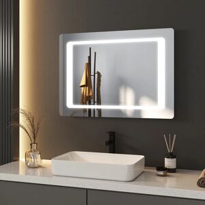 Illuminated Bathroom Mirror 70x50cm Wall-Mounted Cool White Light led Vanity Mirror with Demister, Sensor switch & Shaver socket - Meykoers