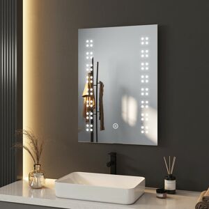 Illuminated Bathroom Mirror with Demister 70x50cm, led Bathroom mirror with Touch, Cool White Light and Shaver socket - Meykoers