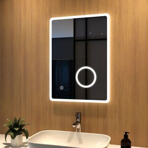 Led Bathroom Mirror 70x50cm Illuminated Vanity Mirror with Touch, Demister, 3x magnifier & Shaver socket - Meykoers